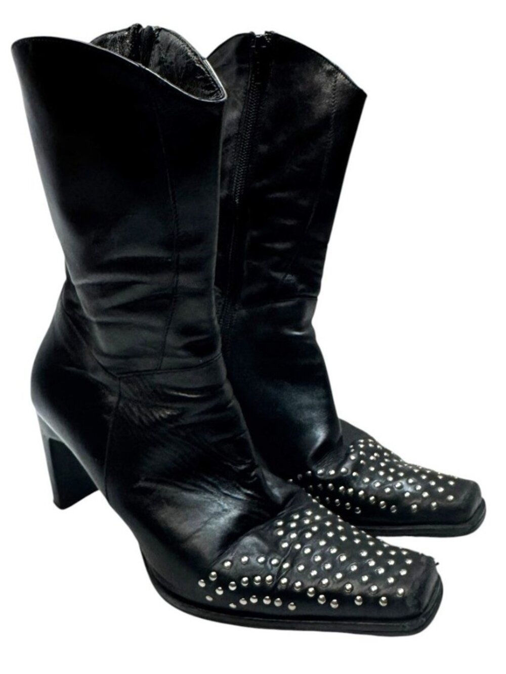 Privilege Paris Womens Vintage Studded Leather Boots Black Size 36